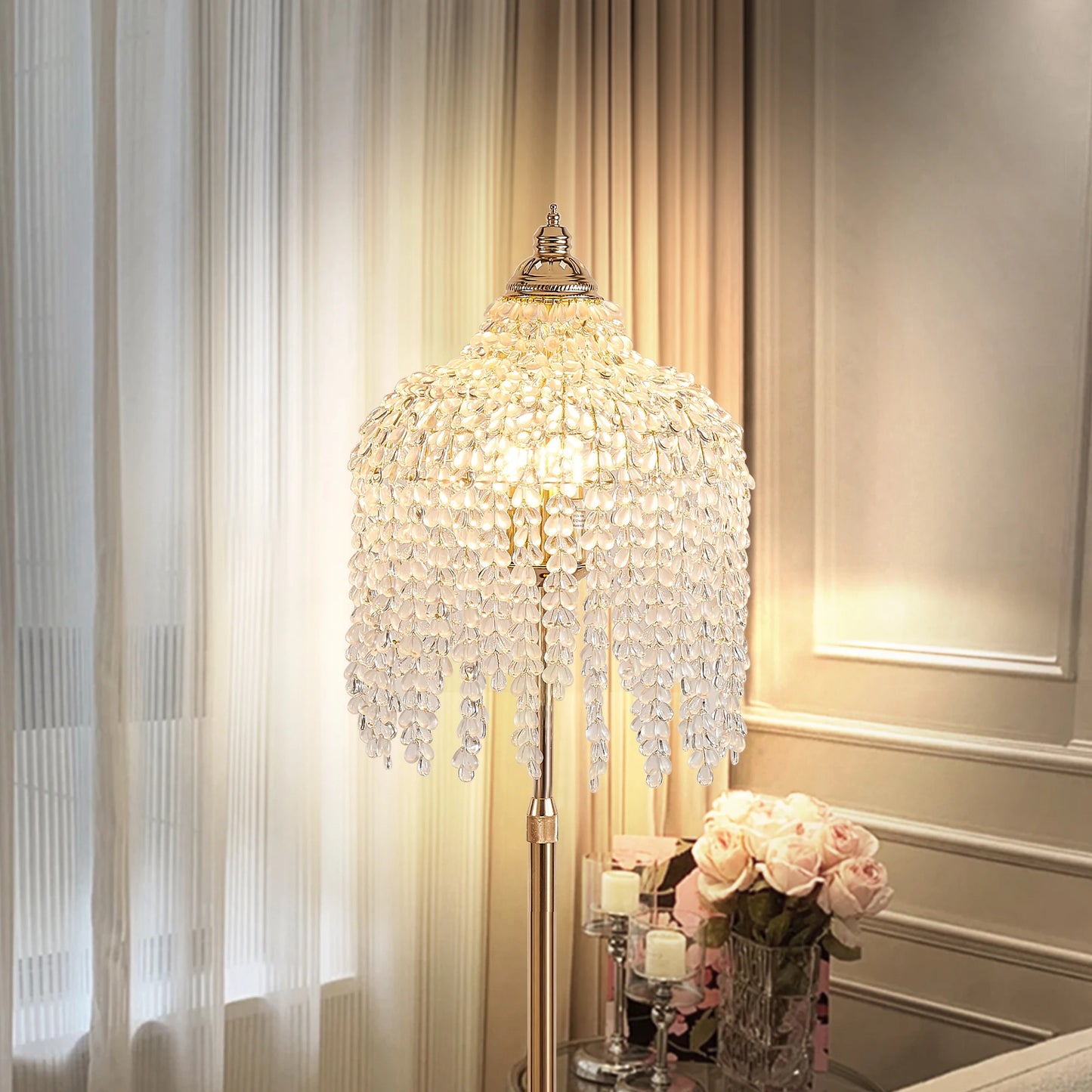 ARLGSITEC Crystal Floor Lamp 3-Light Waterfall Bead Design
