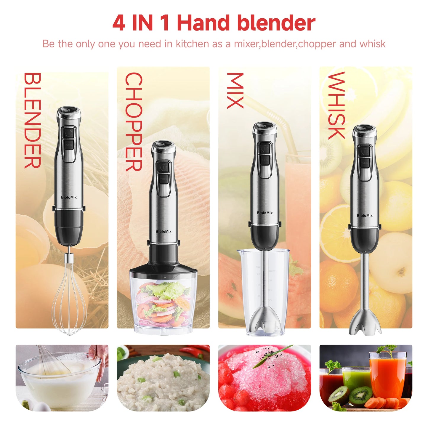 Biolomix 4 In 1 1200W Immersion Hand Blender With Chopper