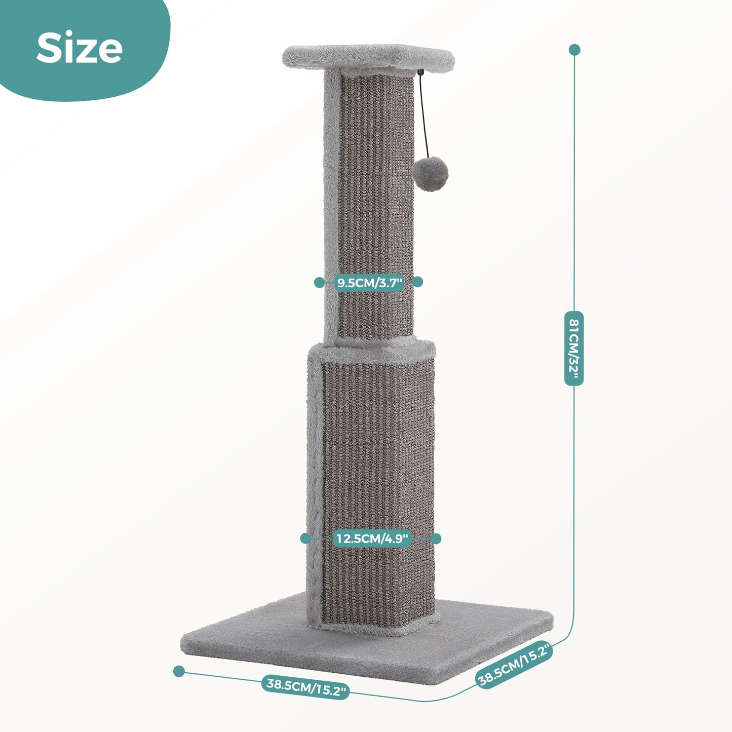PAWZ Road Large Cat Scratching Post With Sisal Ball Toy For Indoor Cats