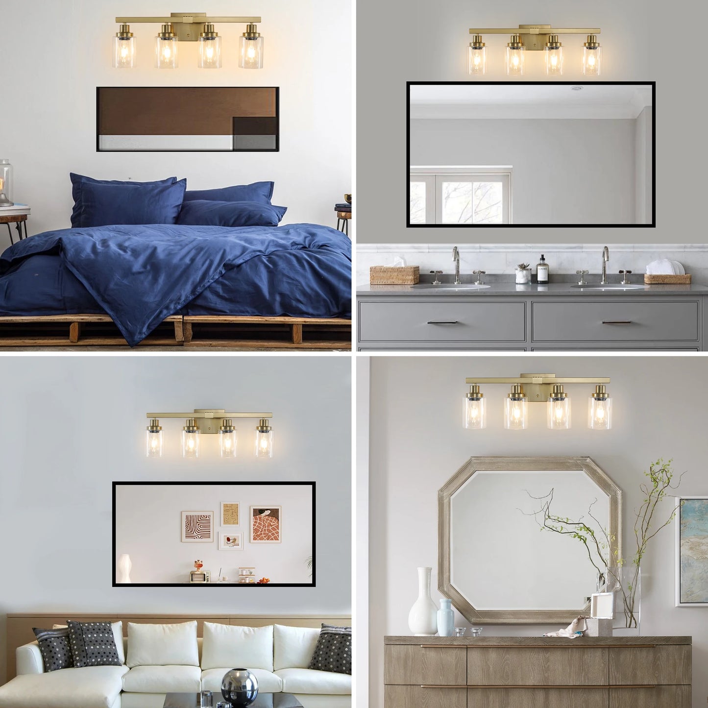 ARLGSITE 4-Light Vanity Light With Clear Glass Shades Wall Mount