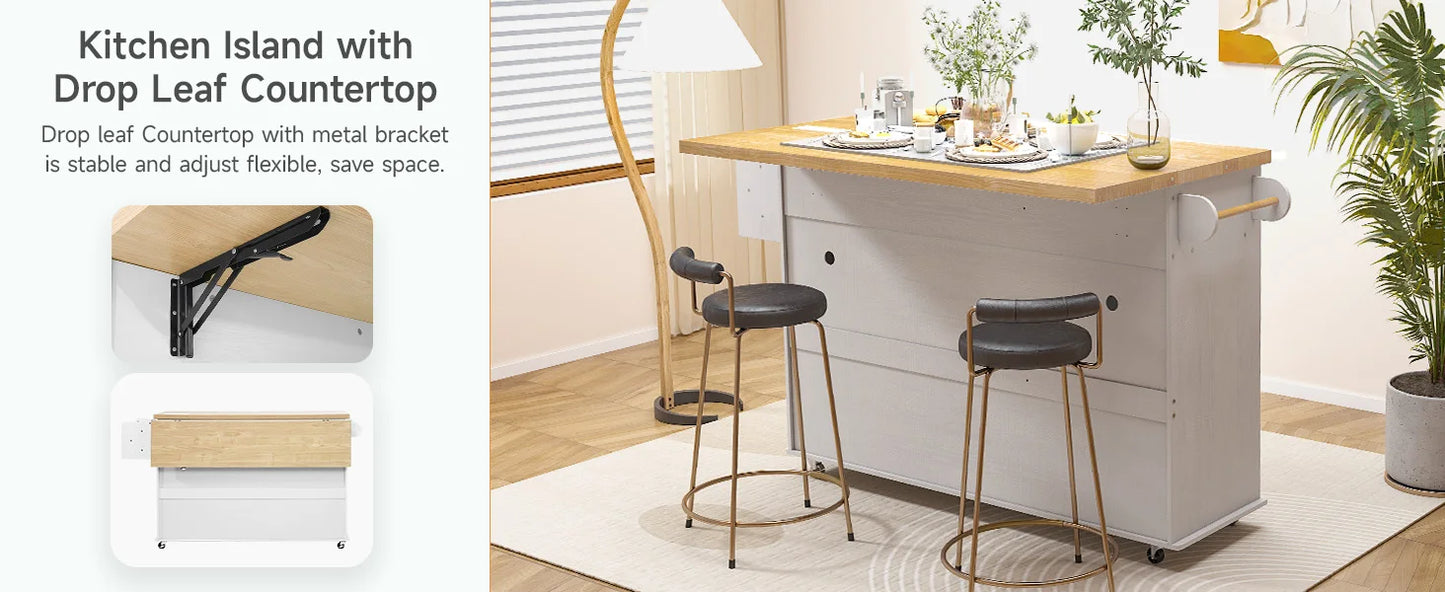 ONBRILL Mobile Kitchen Island Cart With Power Outlet And Storage