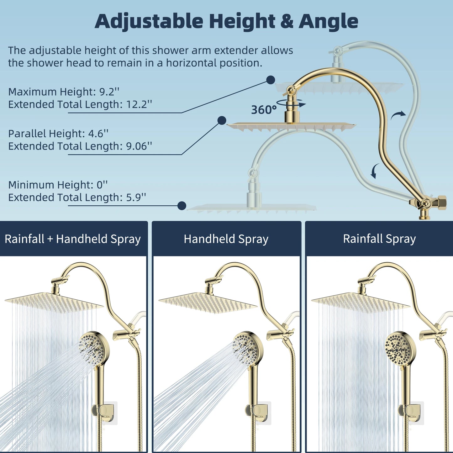 Hibbent High Pressure Rainfall Shower Head With Extension Arm