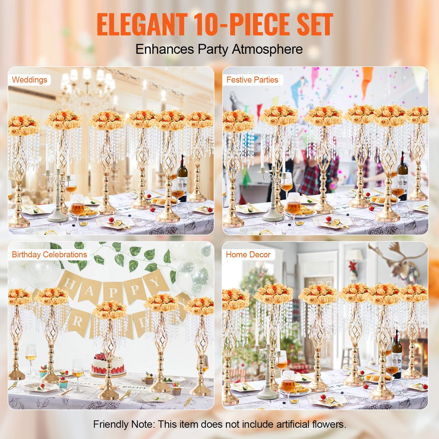 NONECN Tall Crystal Wedding Flower Stand Metal Centerpiece Vase