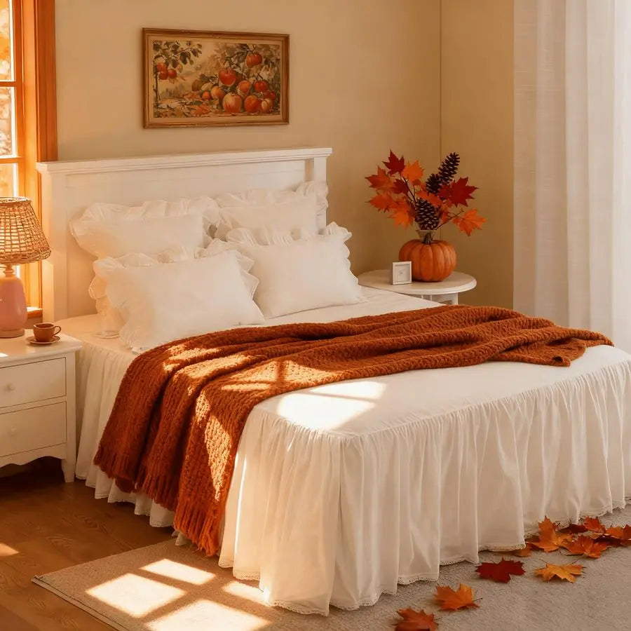 Lightweight Cotton Bed Skirt With Crochet Edge Dust Ruffle