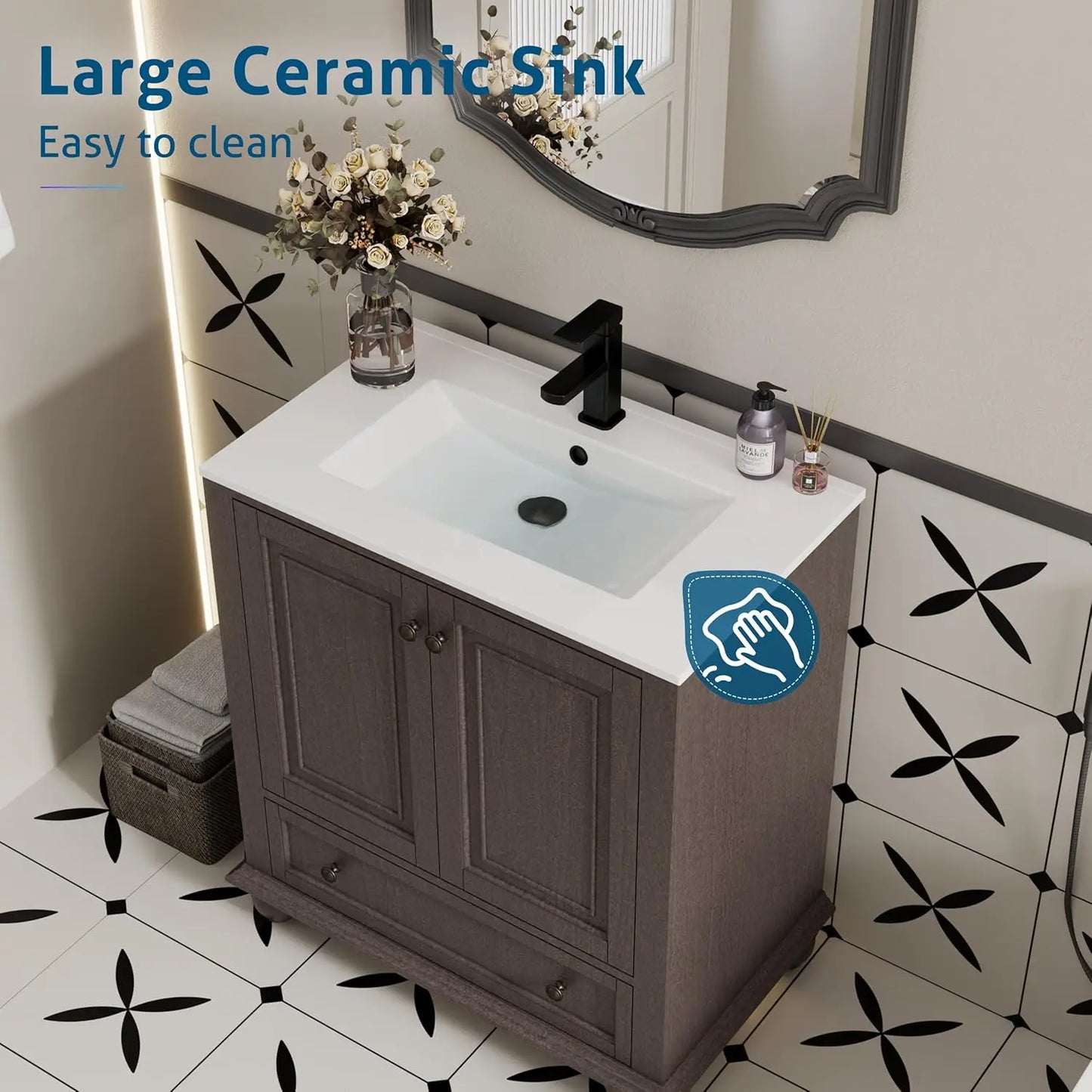 Retro Painted Bathroom Vanity And Sink With Matte Faucet