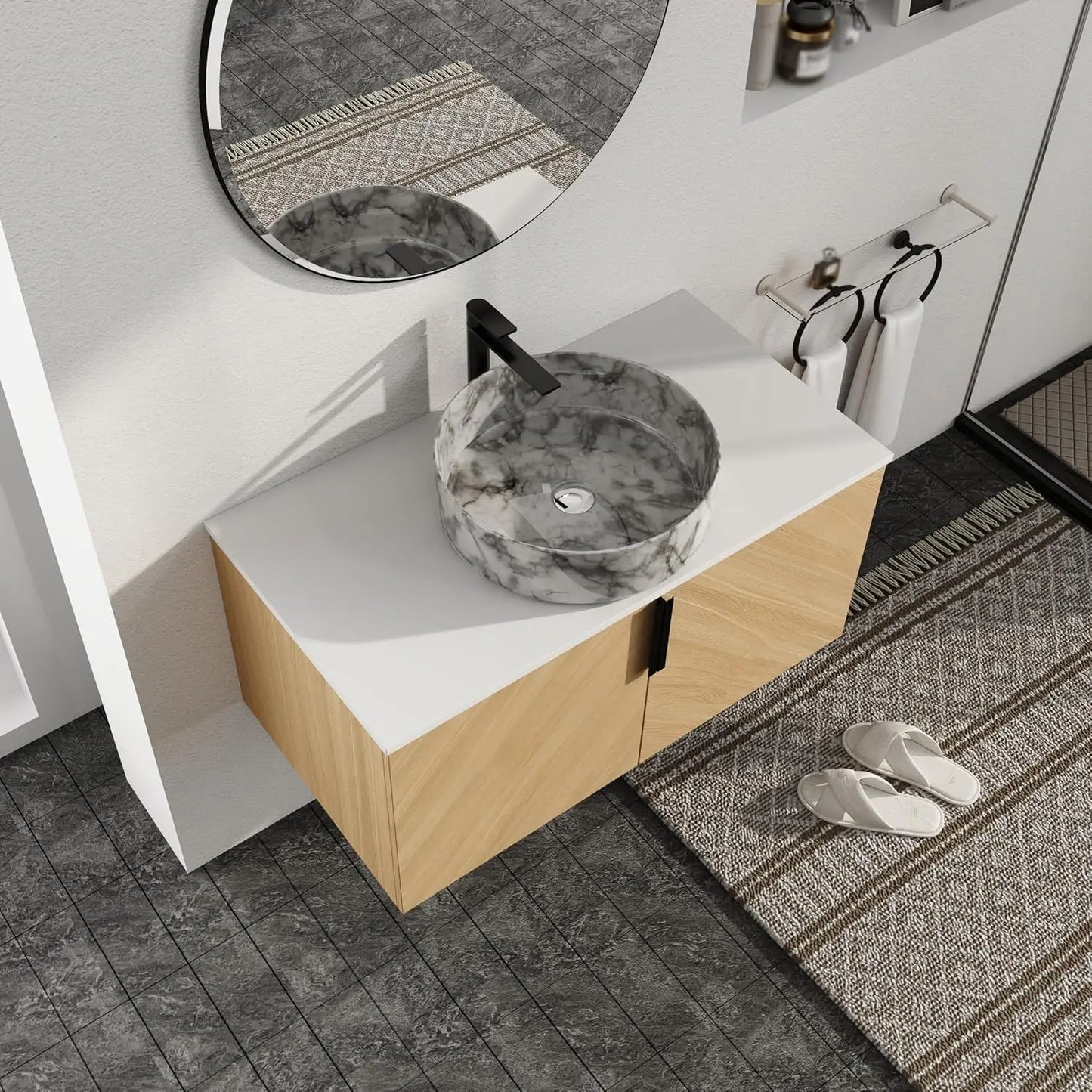 Floating Bathroom Vanity With Sink Top Wood Modern Set