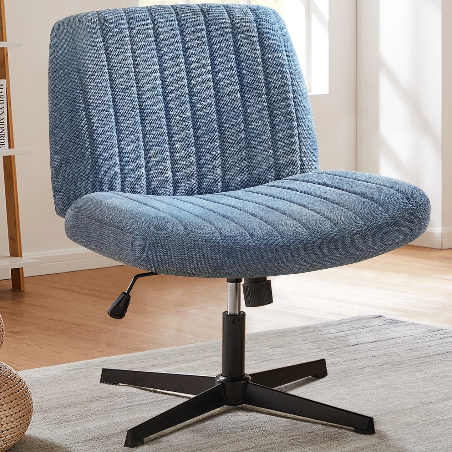 JHK Cross Legged Office Chair Rocking Swivel Armless Fabric Task Chair