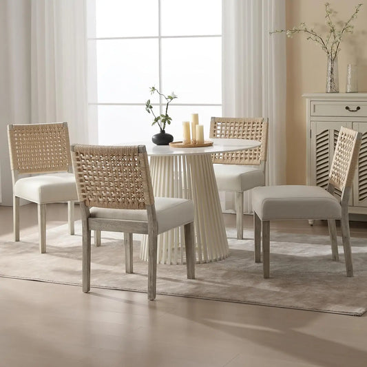 Farmhouse Linen Upholstered Dining Chairs Set for Kitchen and Dining