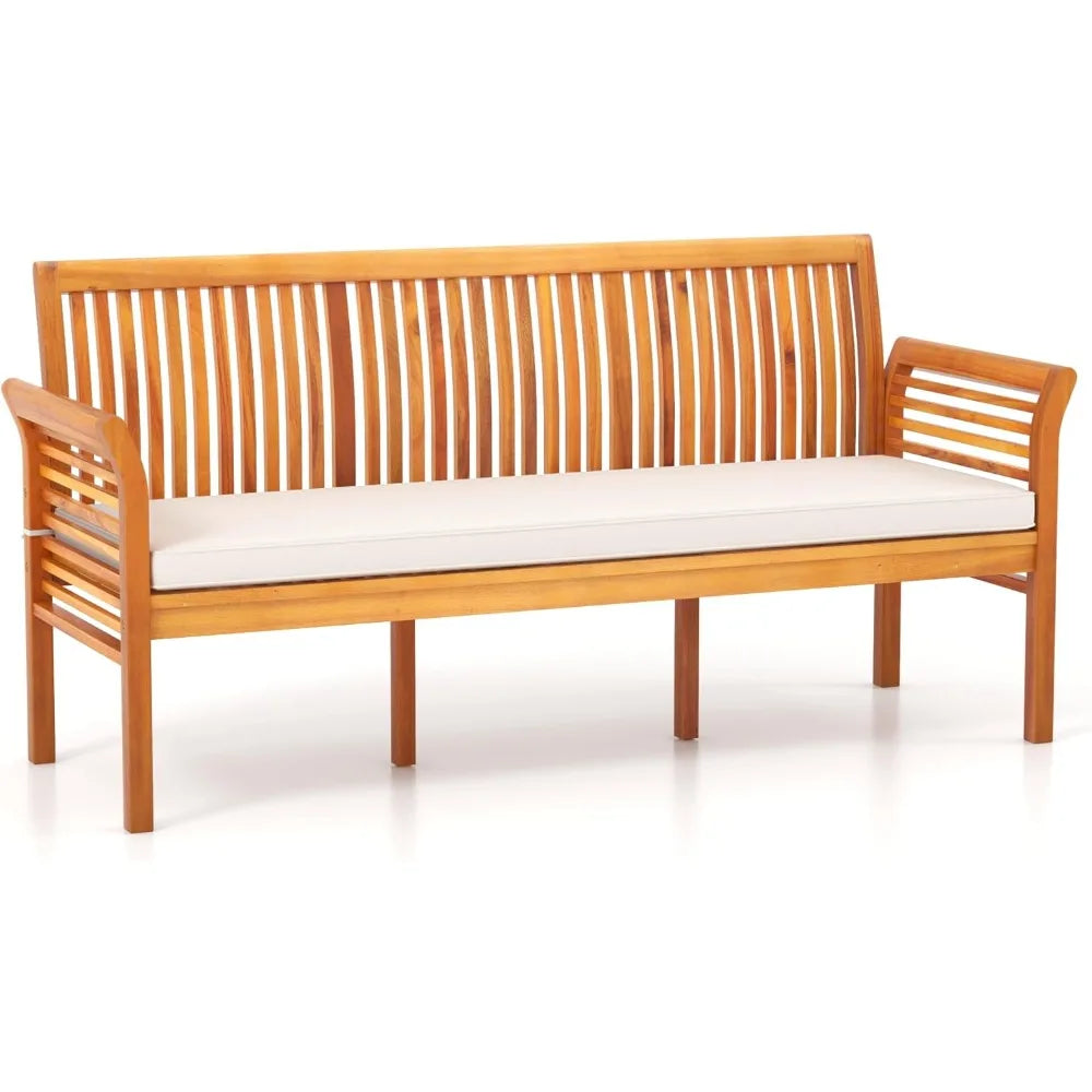 Acacia Wood Patio Bench 3 Seat With Cushion