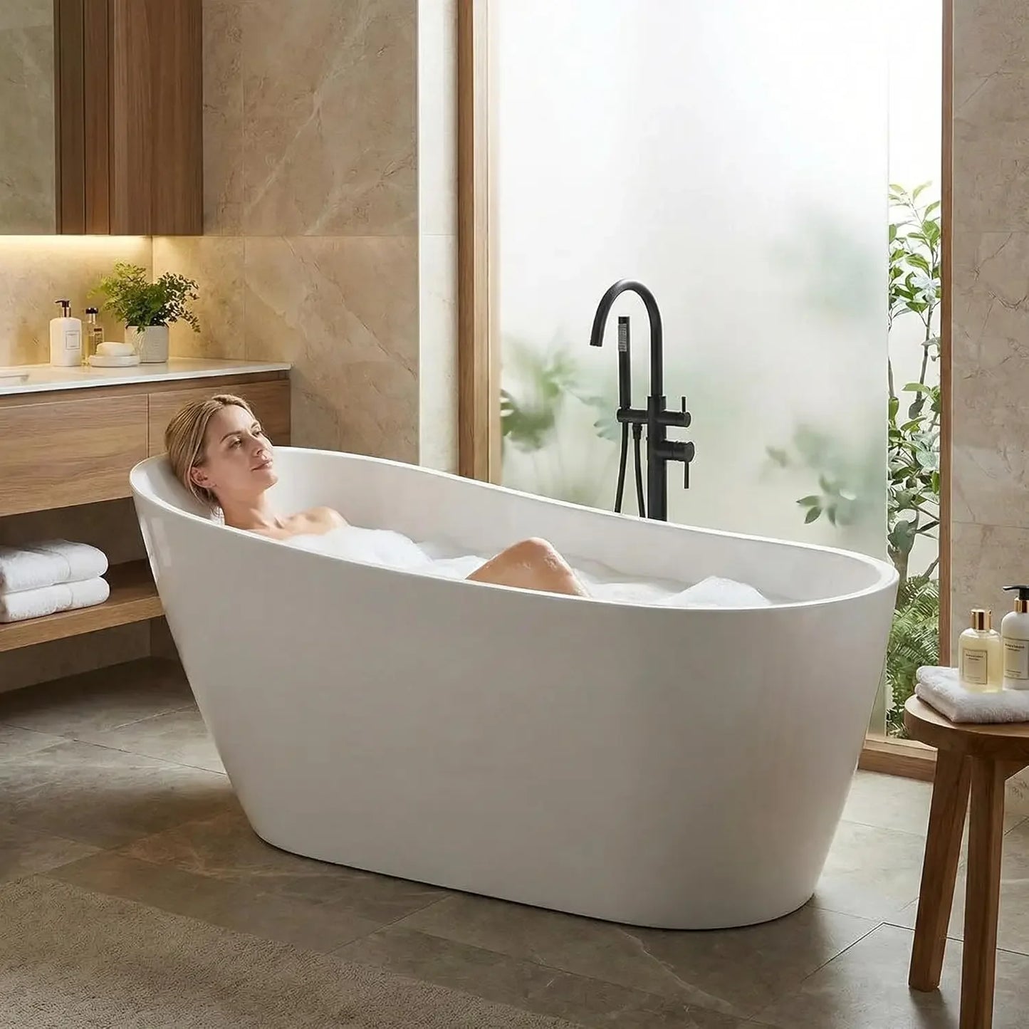 Acrylic Freestanding Bathtub With Integrated Overflow And Drain