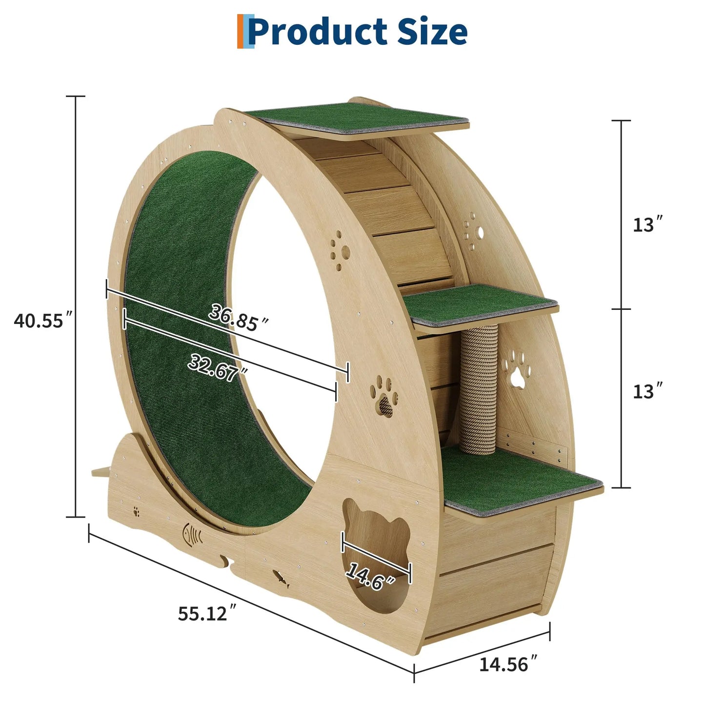 HiMISS 6-In-1 Cat Exercise Wheel Treadmill With Bowls
