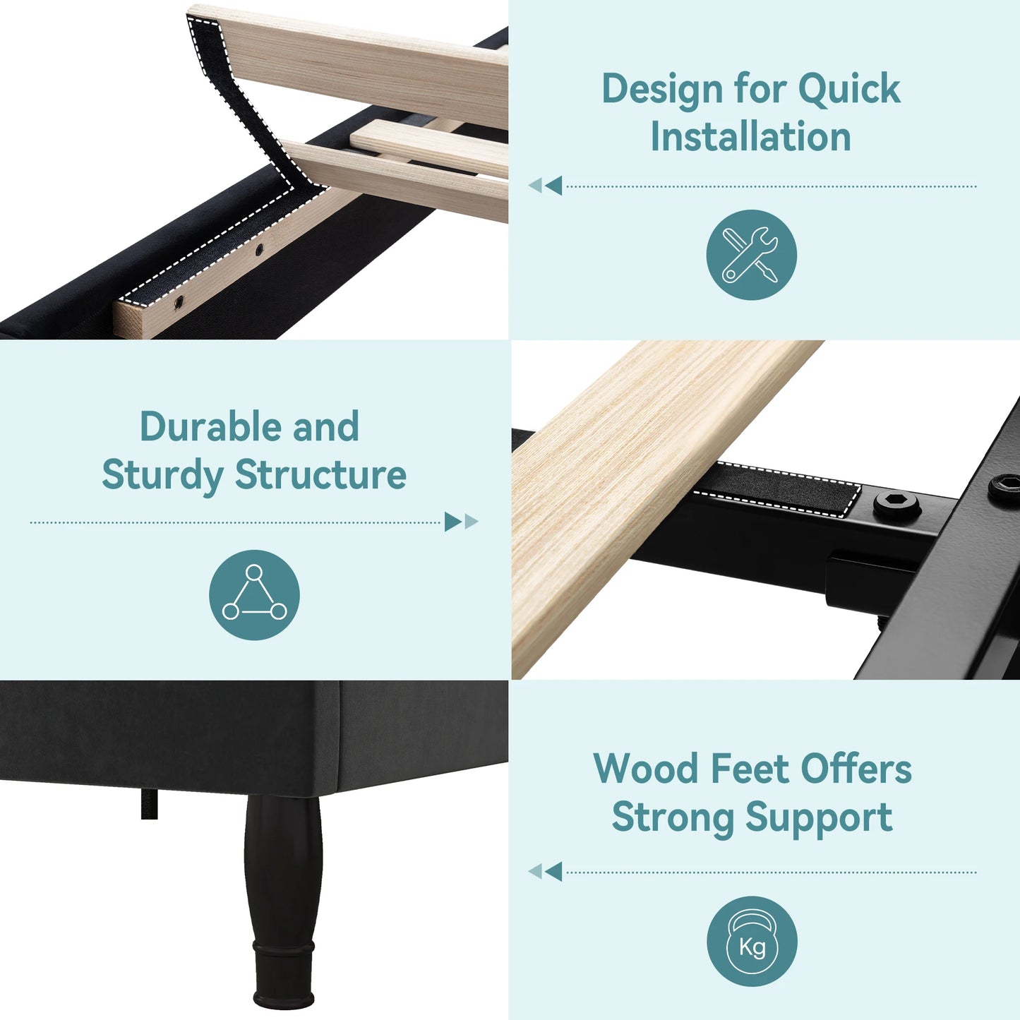 HOOMIC Velvet Bed Frame With Adjustable Tiara Headboard