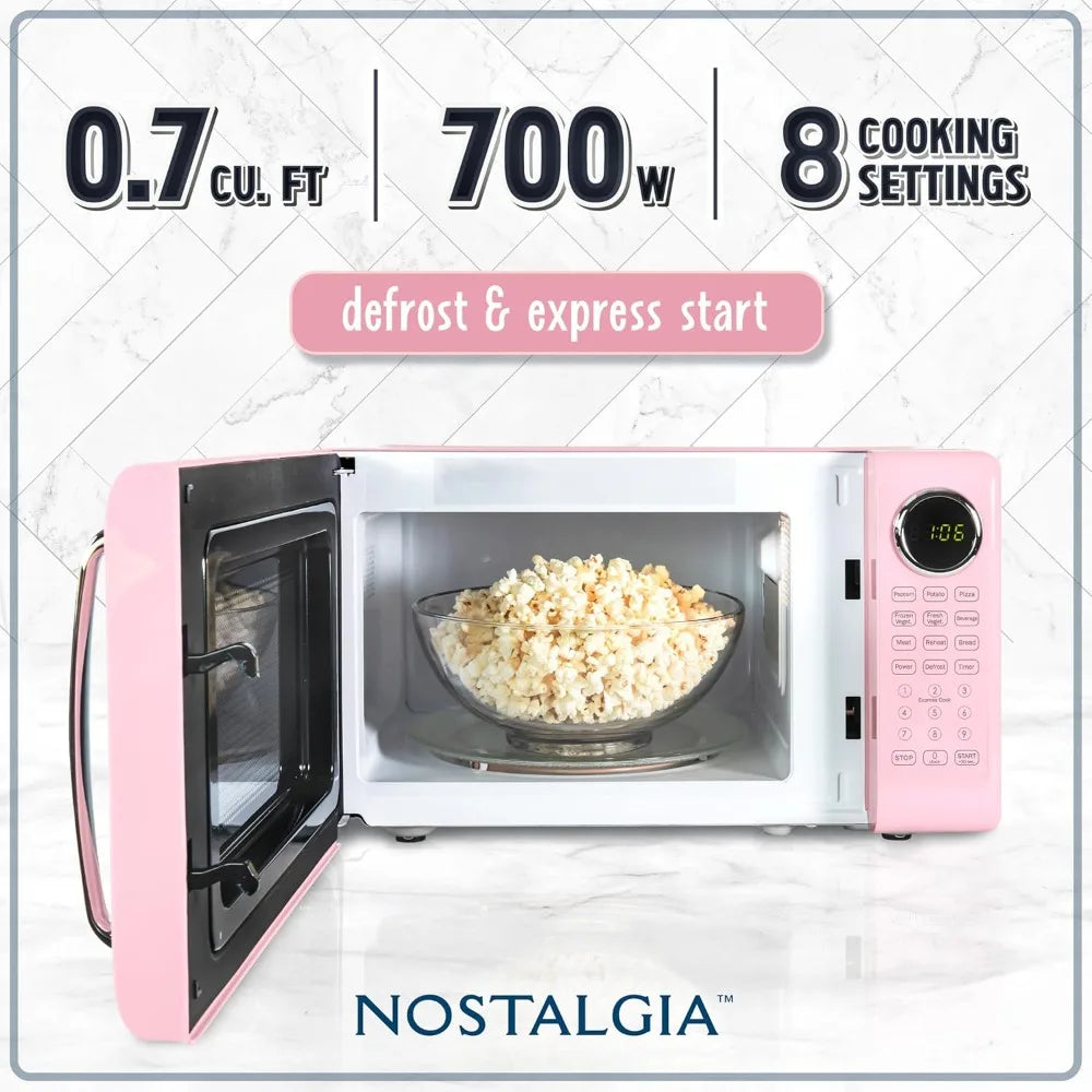 Retro Microwave Oven 700 Watt Countertop With Glass Turntable