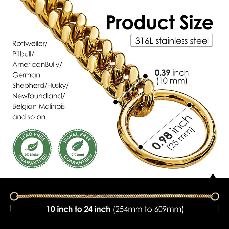 Stainless Steel Chain Dog Collar Cuban Link Training