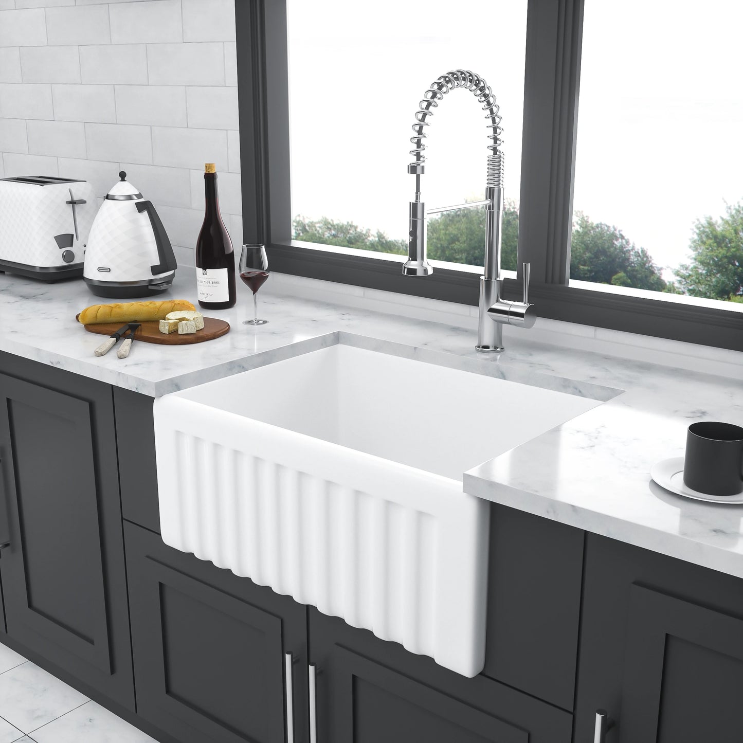 Ceramic Farmhouse Apron-Front Sink, Single Bowl Laundry Room