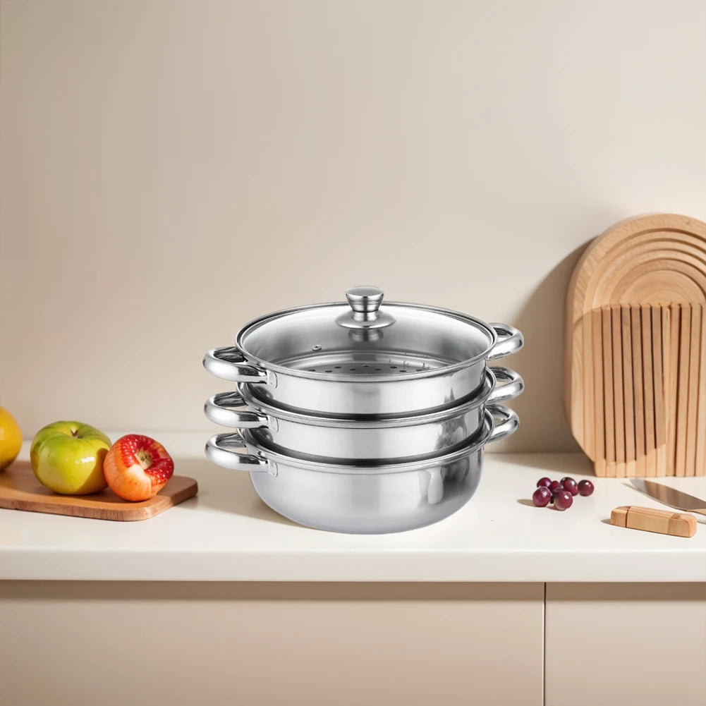 Three-Tier Stainless Steel Food Steamer Pot For Cooking Vegetables