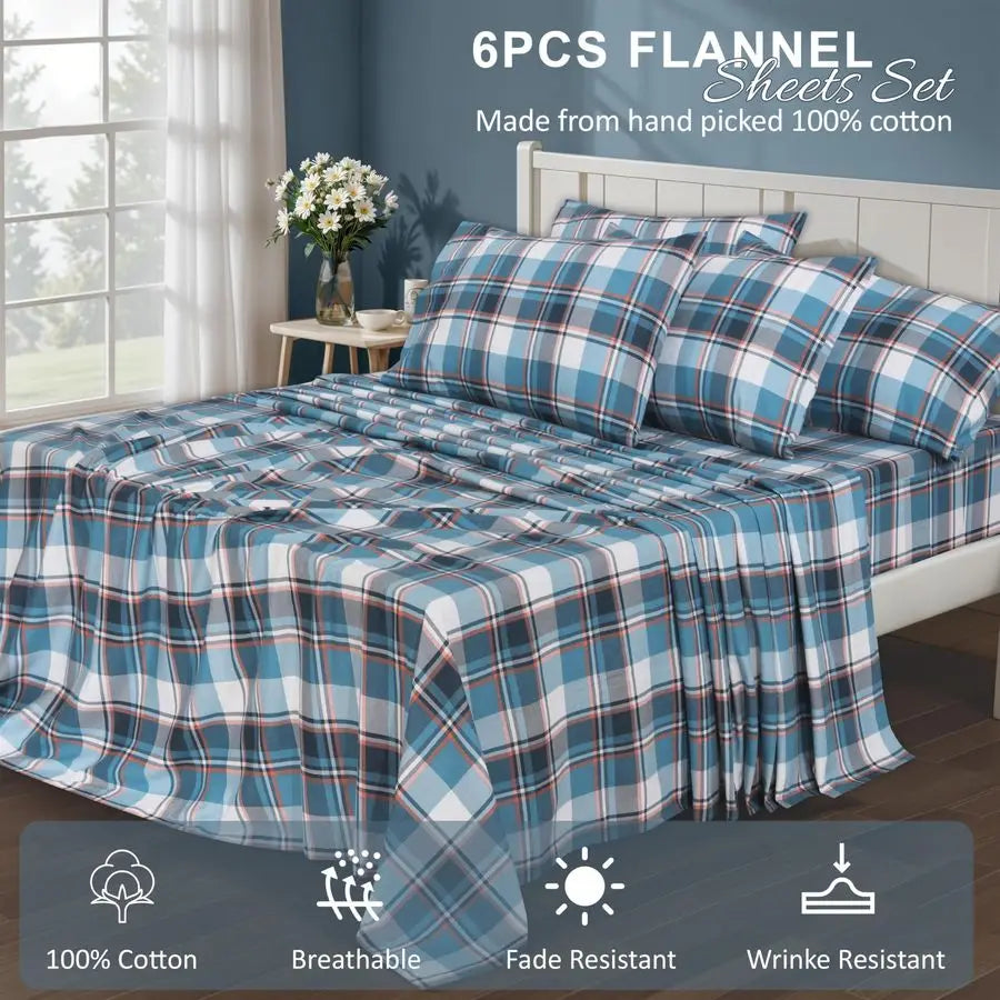 Flannel Sheet Set 100% Cotton Double Brushed Deep Pocket