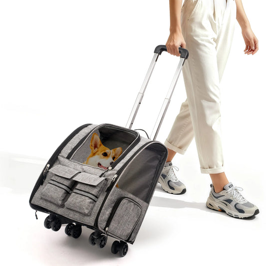 Rolling Pet Carrier Backpack With Removable Wheels