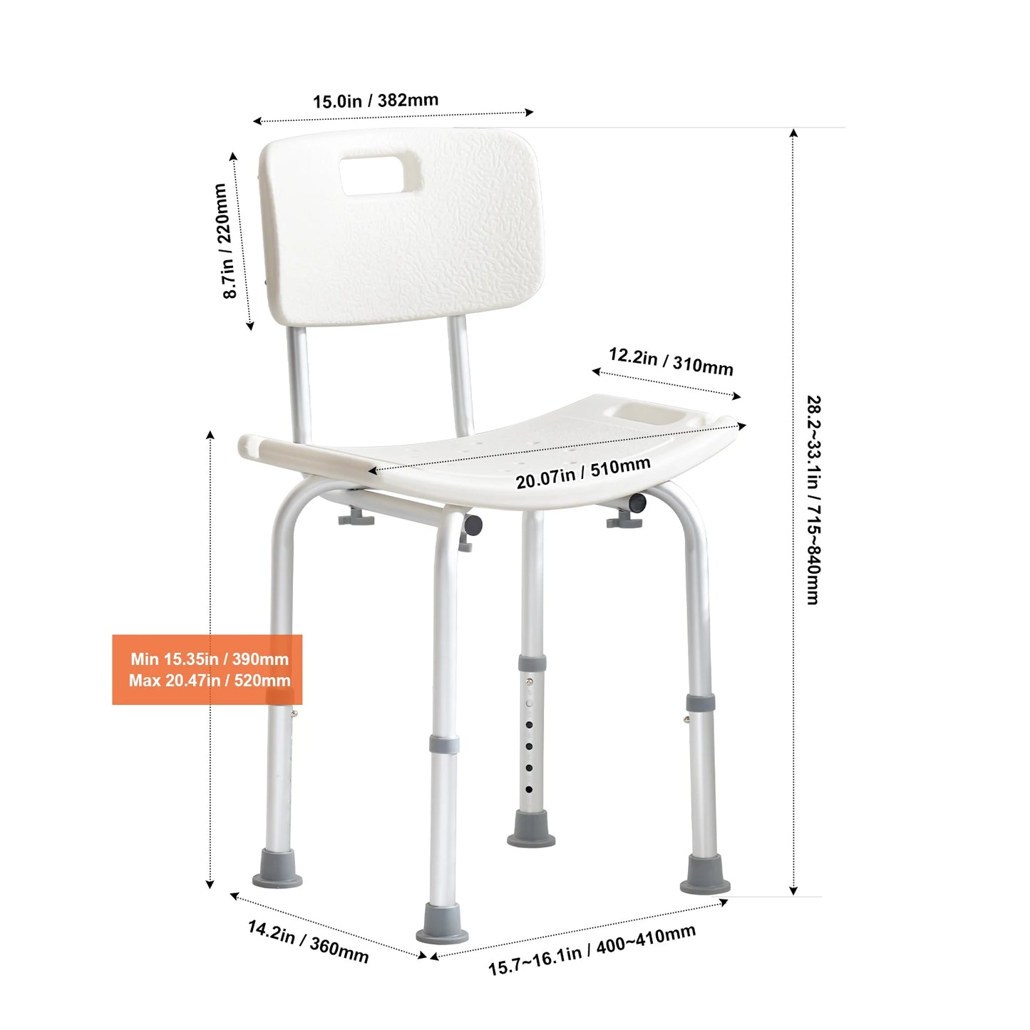 SucceBuy Adjustable Shower Chair for Elderly and Disabled Bathing
