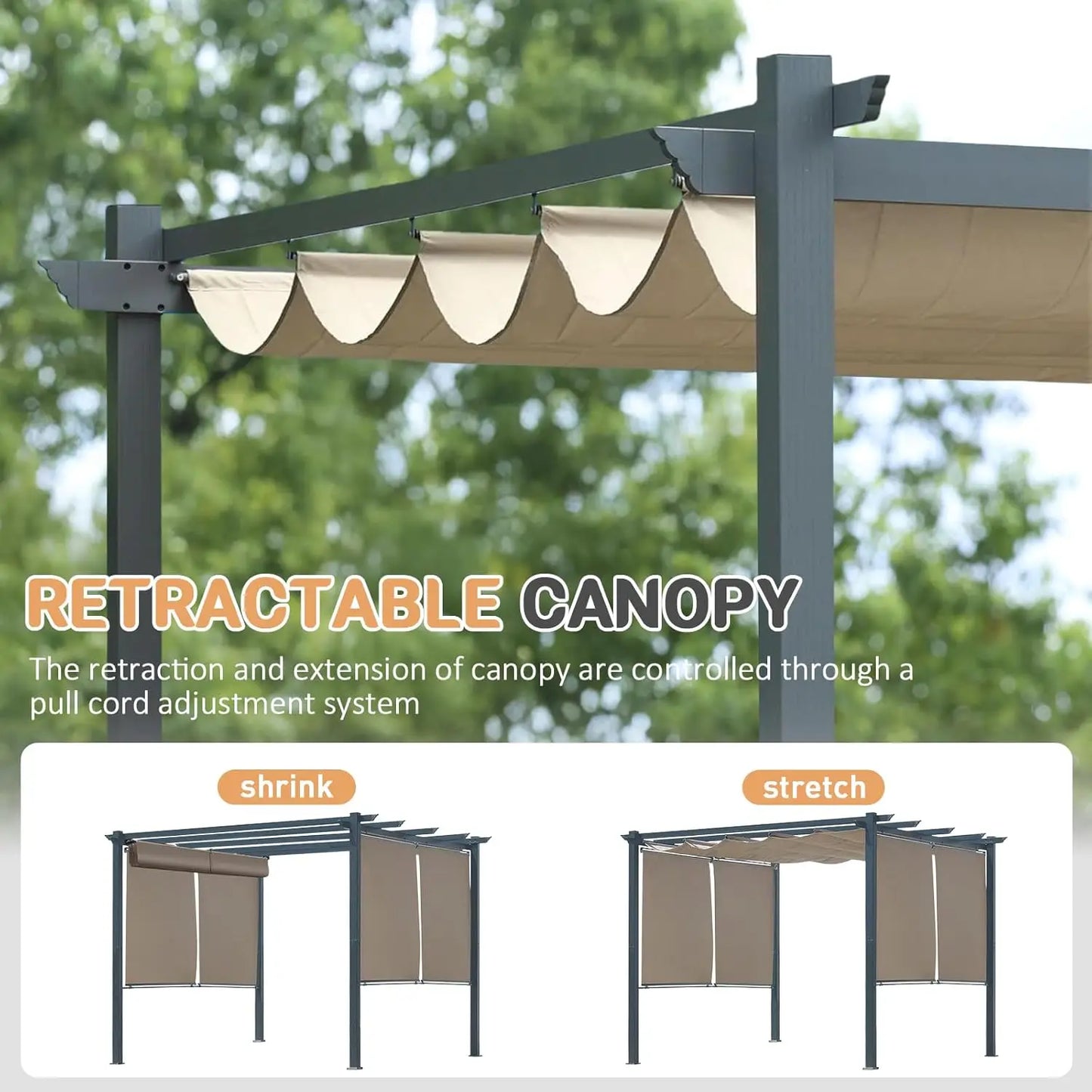 Aluminum Outdoor Pergola With Retractable Canopy And Side Shades