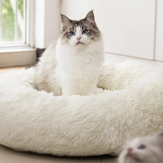 Anti Anxiety Plush Pet Bed With Washable Faux Fur Deluxe