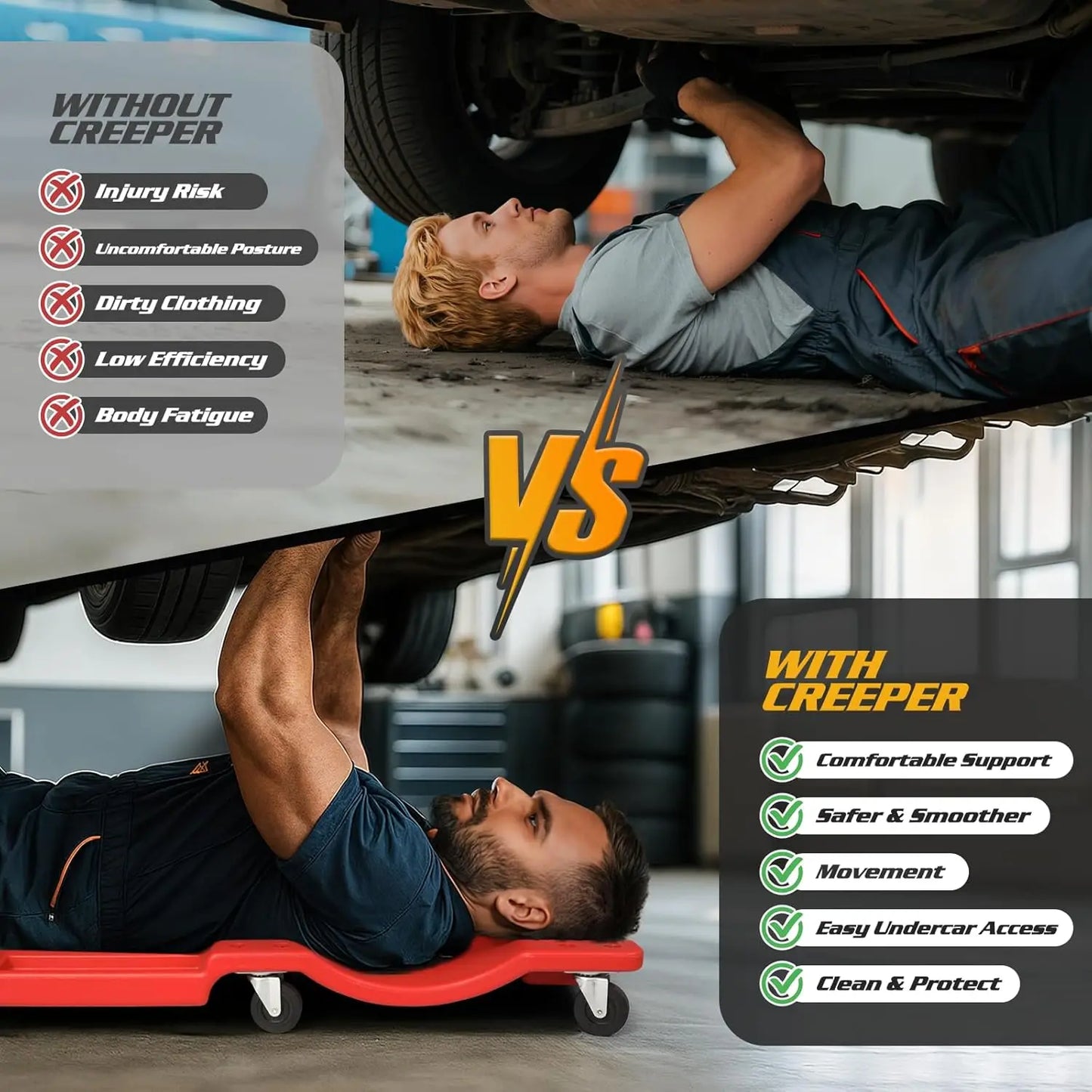 Mechanic Creeper With Padded Headrest And Tool Trays
