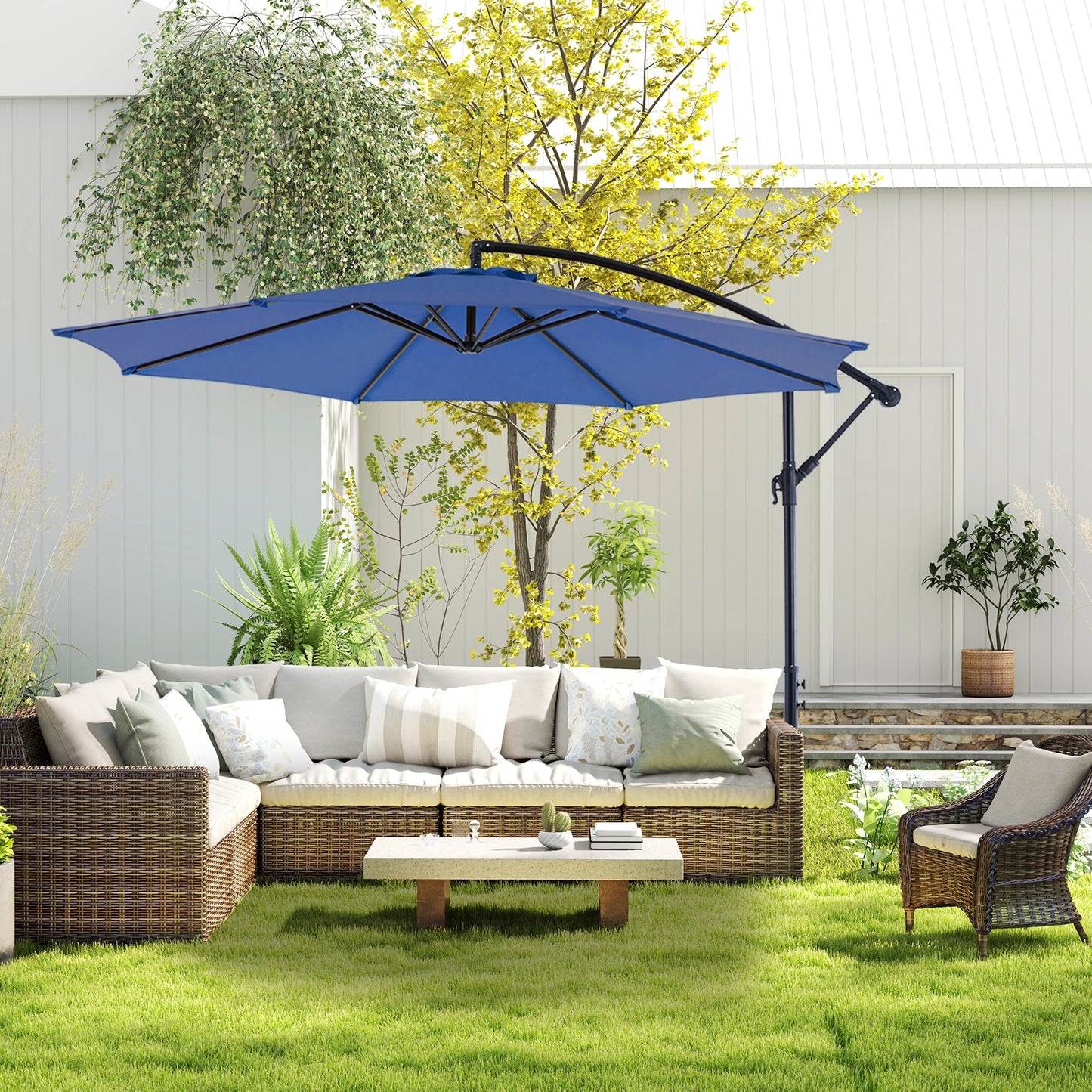 JHK Outdoor Patio Hanging Cantilever Umbrella With Easy Tilt Adjustment