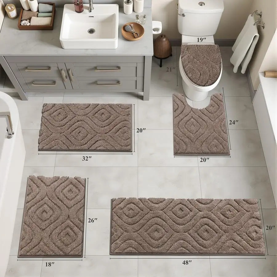 Plush Microfiber 5-Piece Bathroom Rug Set Non-Slip Soft