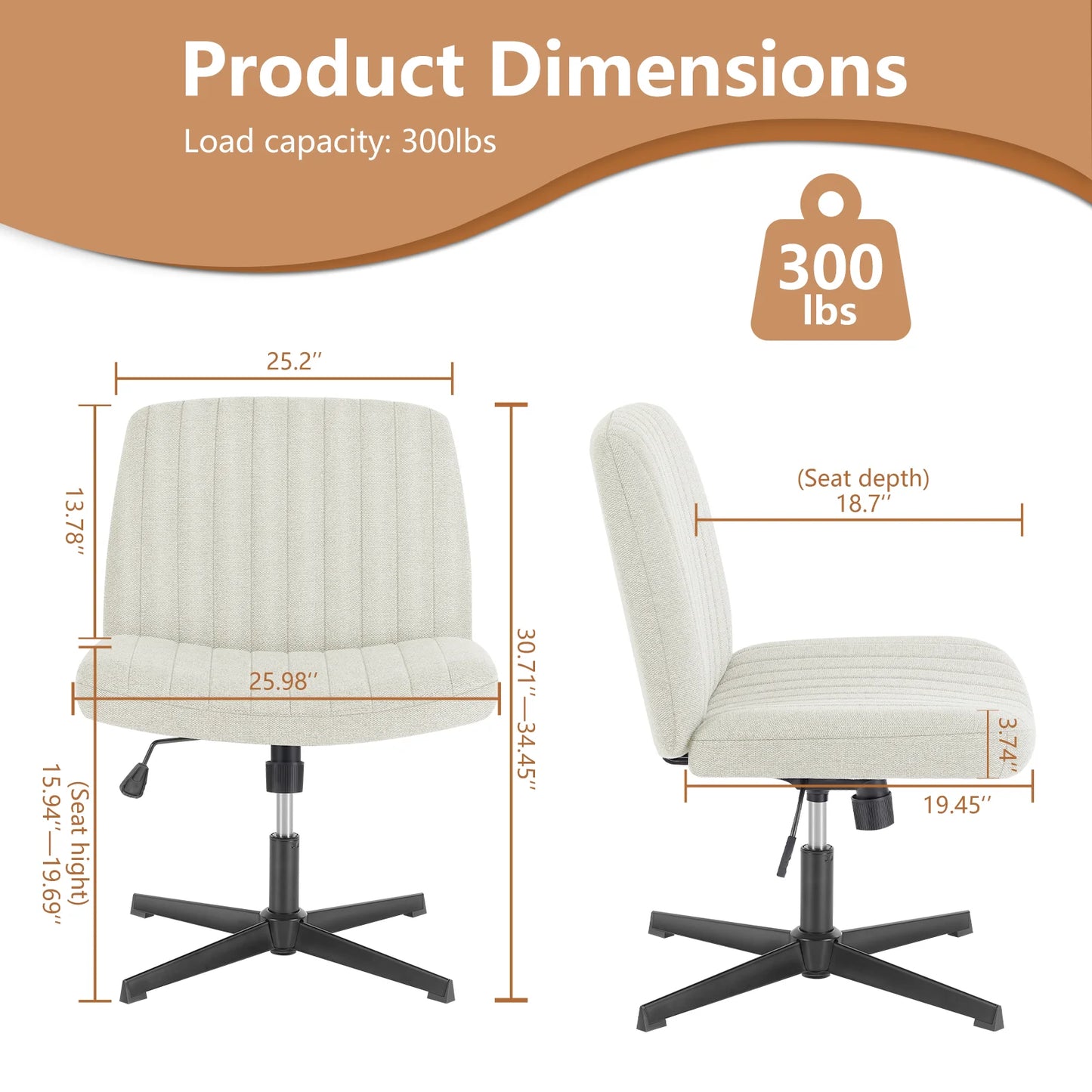 JHK Cross Legged Office Chair Rocking Swivel Armless Fabric Task Chair