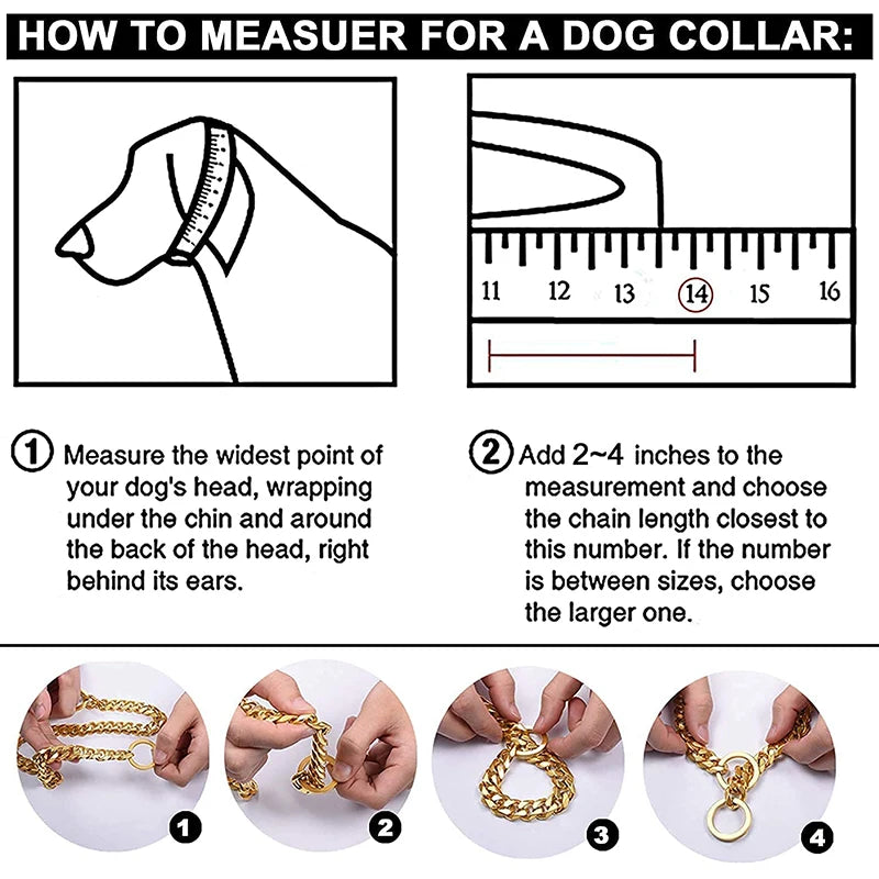 Stainless Steel Chain Dog Collar Cuban Link Training