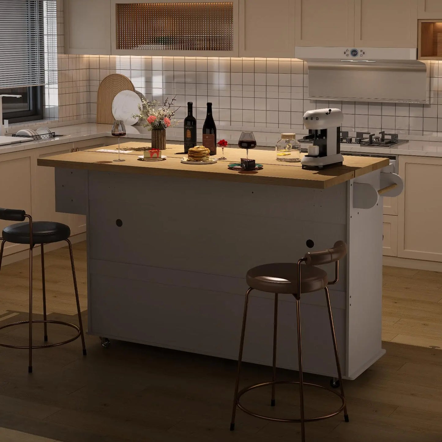 ONBRILL Mobile Kitchen Island Cart With Power Outlet And Storage