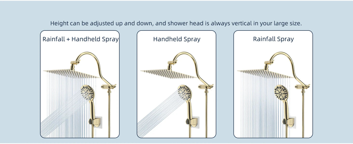 Hibbent High Pressure Rainfall Shower Head With Extension Arm