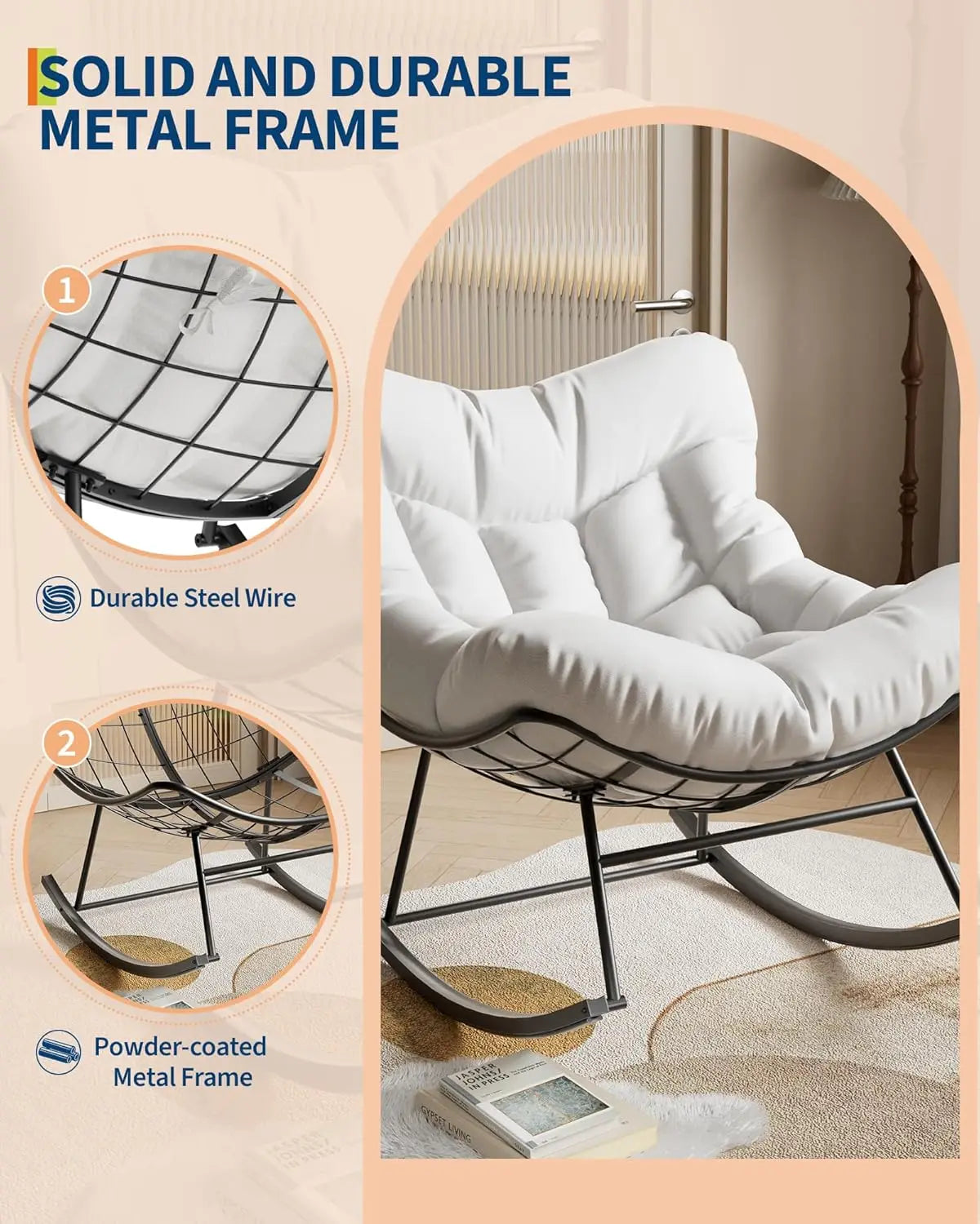 TWISTER.CK Outdoor Papasan Rocking Chair With Footrest