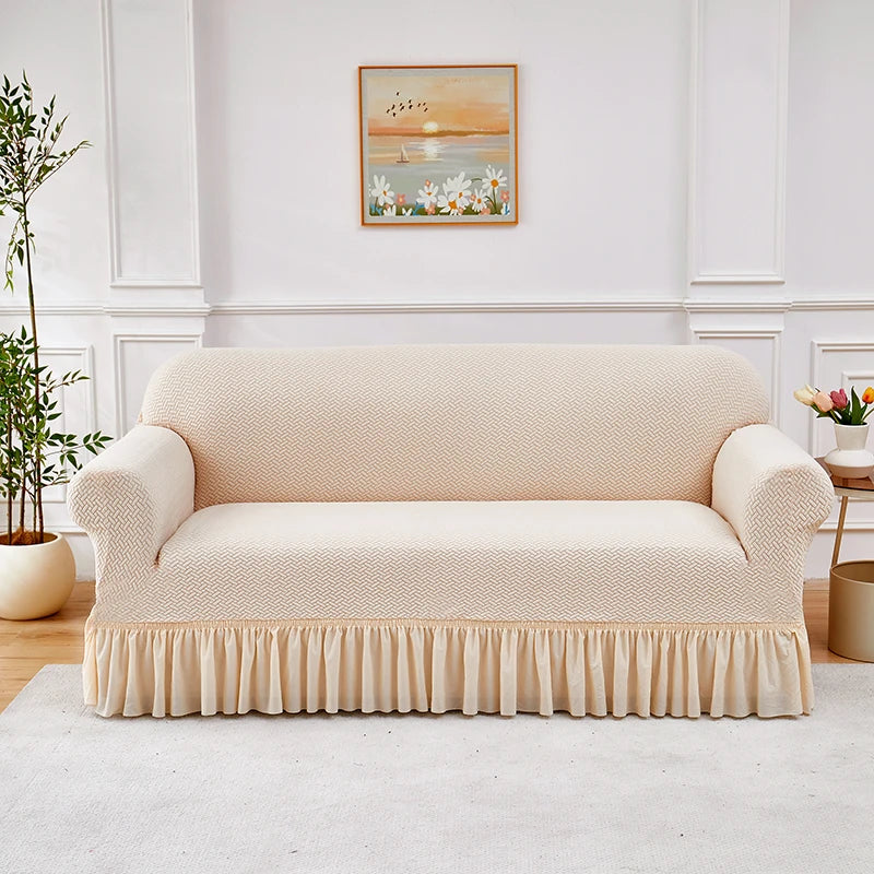 Jacquard Elastic Polyester Sofa Cover With Skirt Non Slip Protector