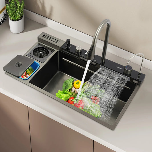 304 Stainless Steel Kitchen Sink Set With Digital Display Faucet