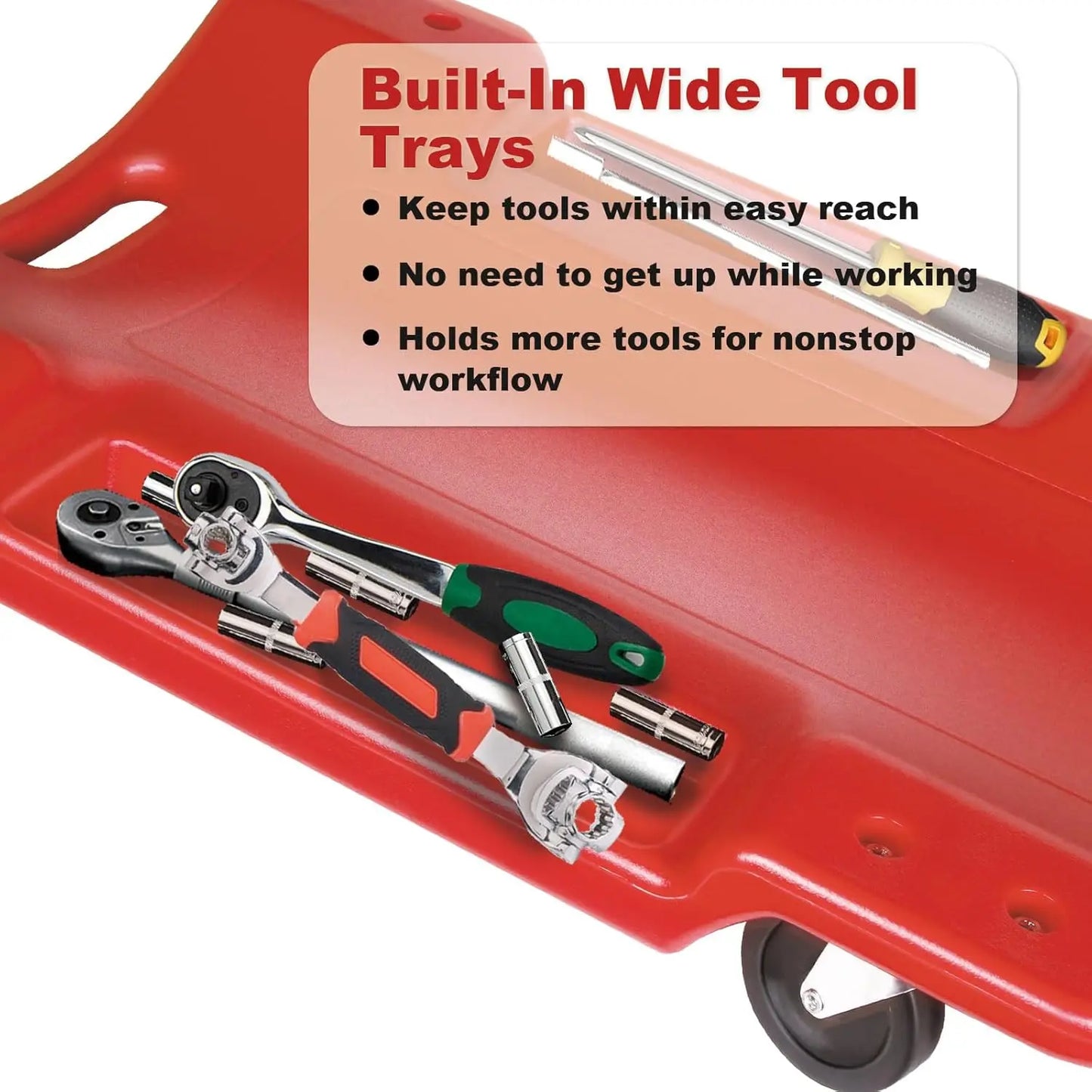Mechanic Creeper With Padded Headrest And Tool Trays