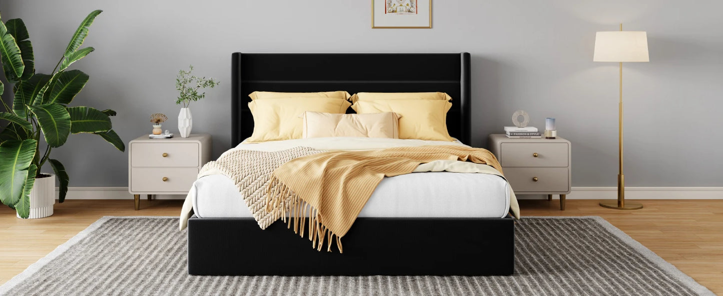 HOOMIC Lift Up Storage Bed With Wingback Headboard