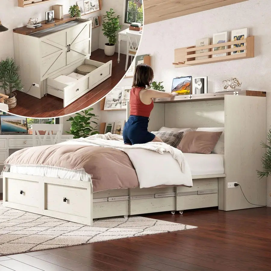 XMSJ Murphy Bed With Storage And Charging Station Unit