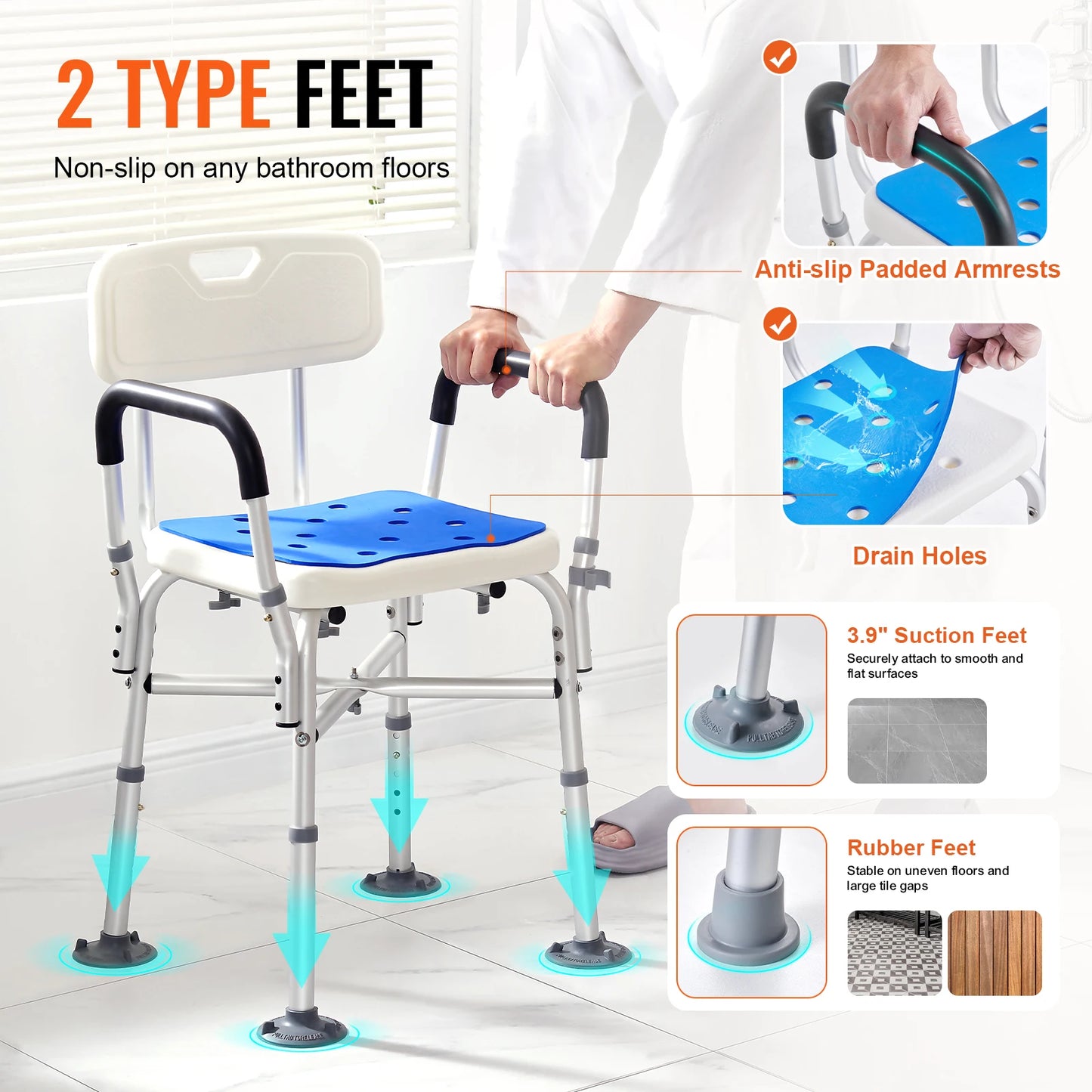 SucceBuy Adjustable Shower Chair for Elderly and Disabled Bathing
