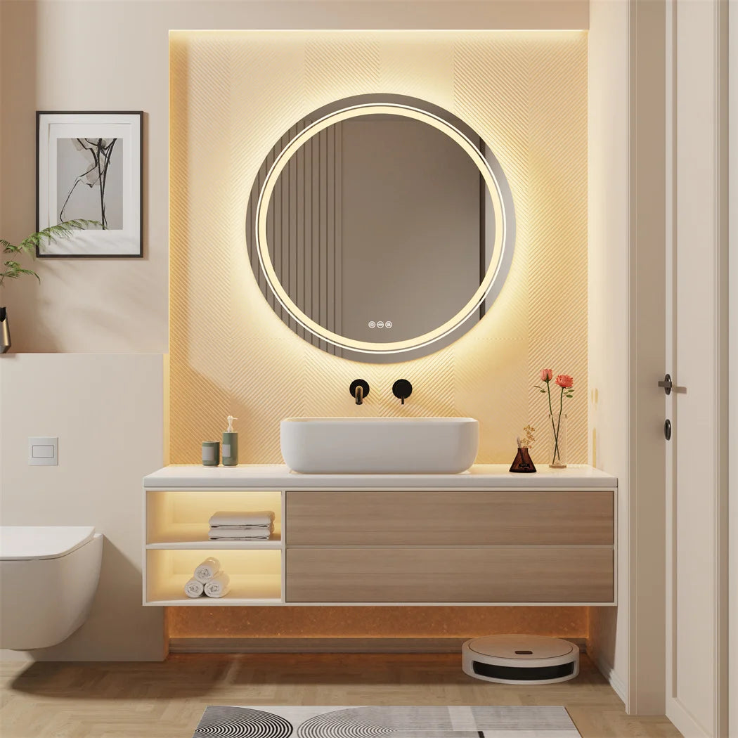 LUVODI Round Smart Mirror Bathroom Vanity with Bathroom Screen