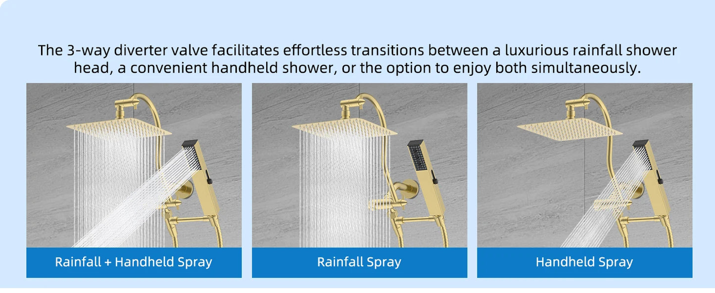 Hibbent High Pressure Rainfall Shower Head With Handheld Spray