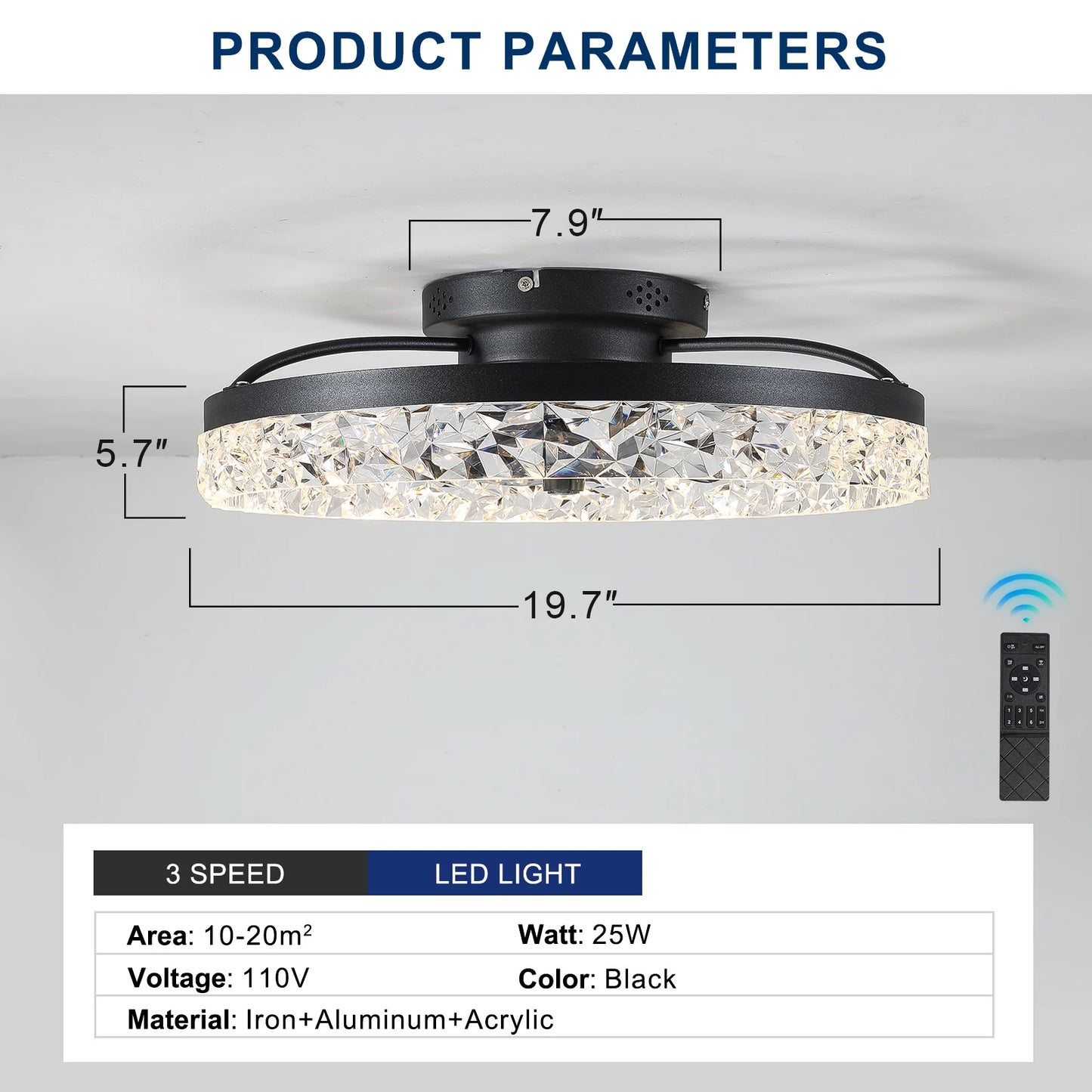 ARLGSITE Six Speed Dimmable LED Ceiling Fan Light with Remote
