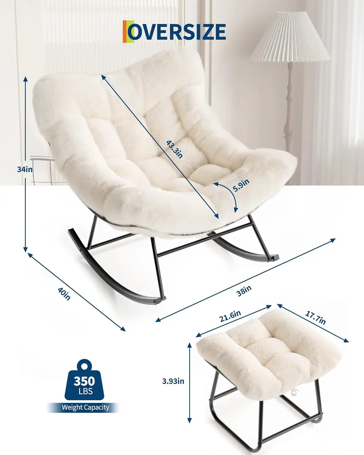 TWISTER.CK Outdoor Papasan Rocking Chair With Footrest