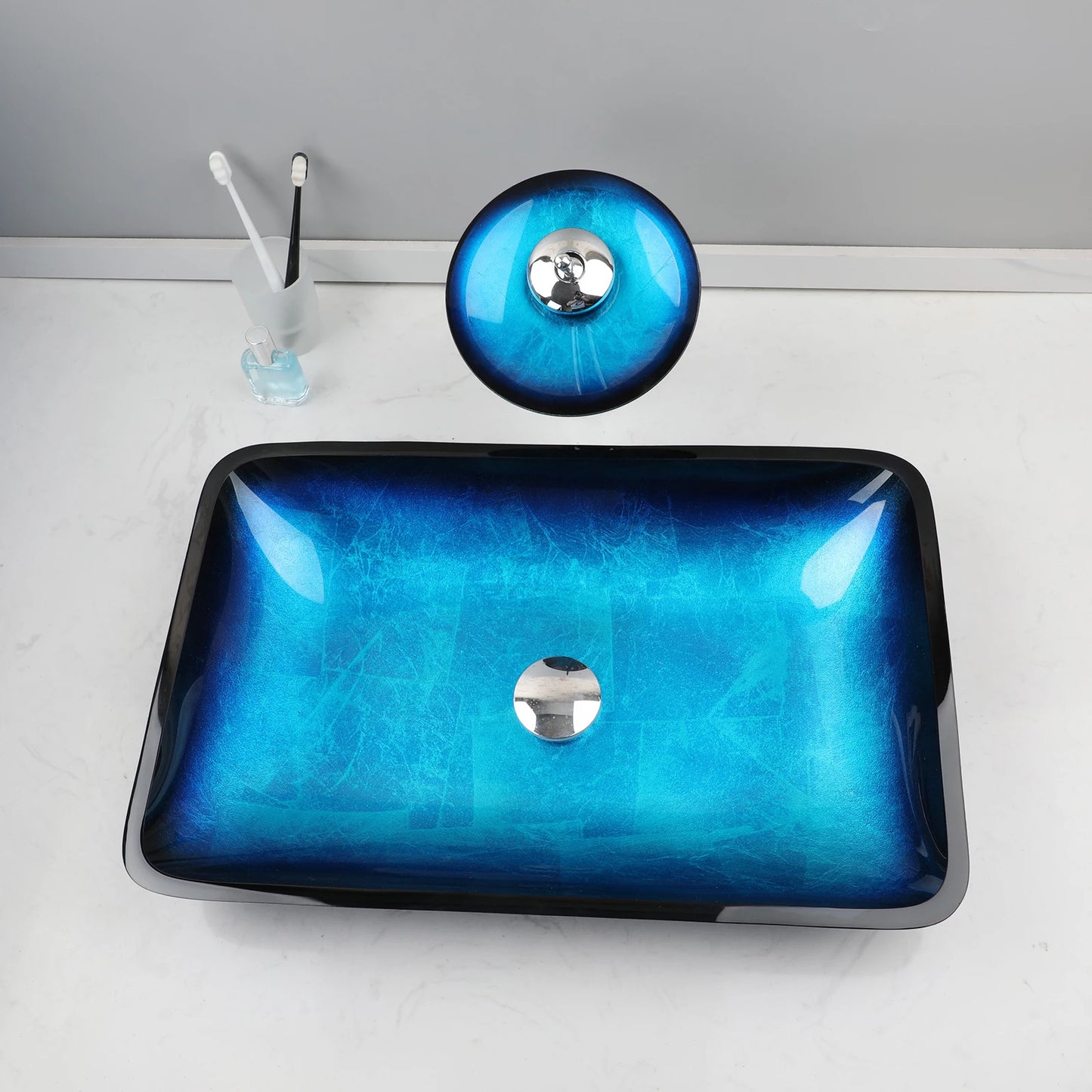 YANKSMART Tempered Glass Basin Sink With Faucet Set For Bathroom