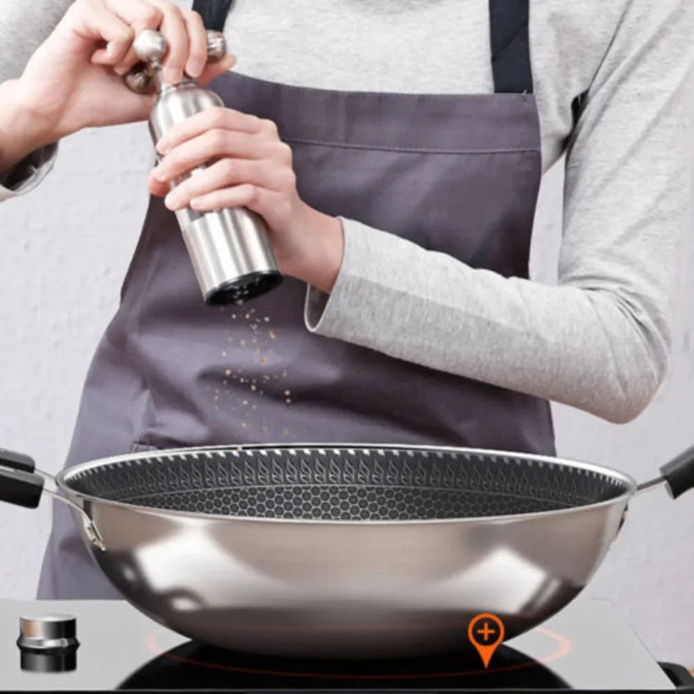 Stainless Steel Wok Pan With Glass Lid Non-Stick Coating