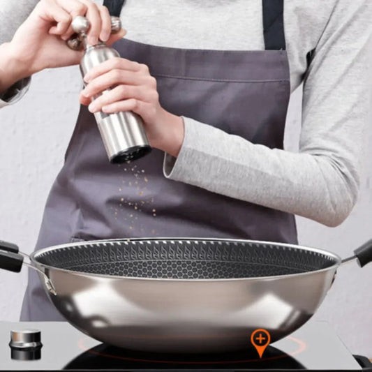 Stainless Steel Wok Pan With Glass Lid Non-Stick Coating