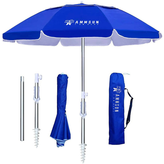 Portable Beach Umbrella With Sand Anchor Push Button Tilt UPF50