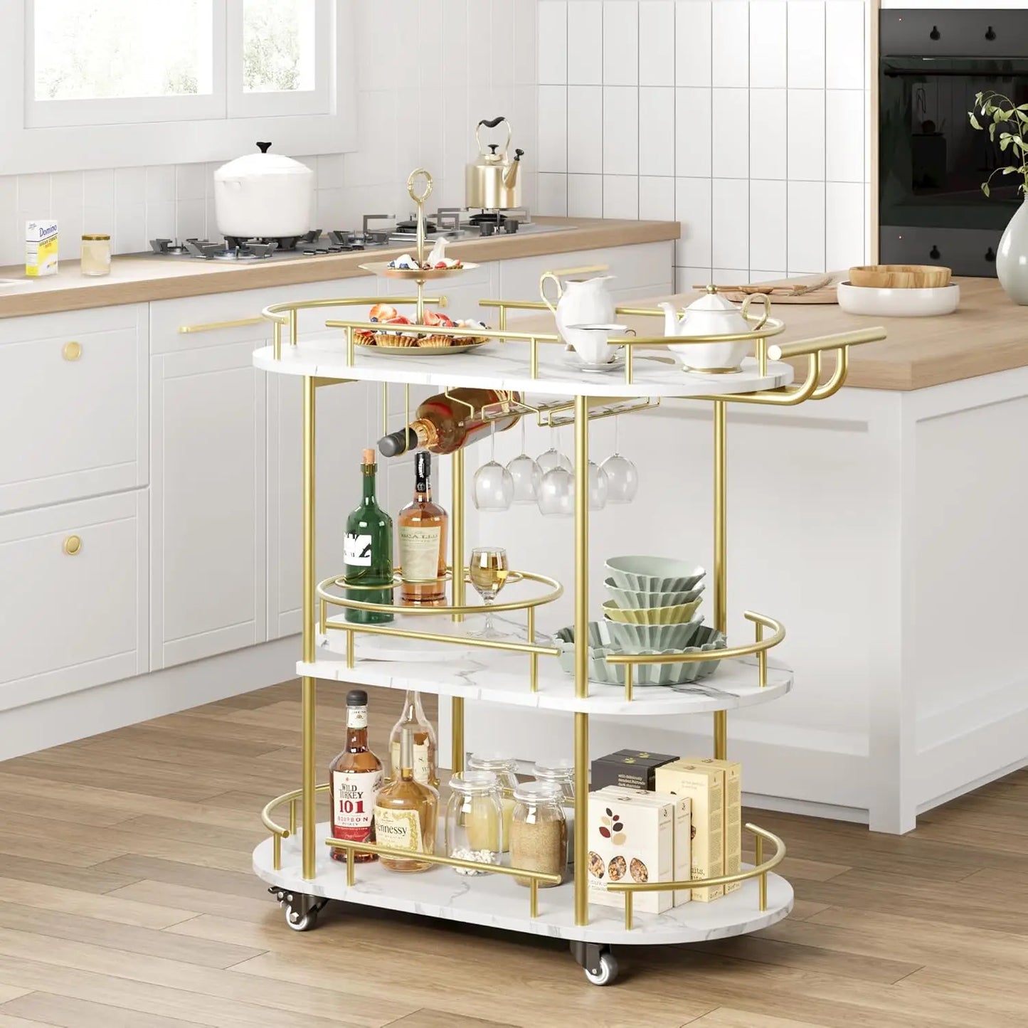 HobbyLane Bar Cart On Wheels With Four Tier Shelves