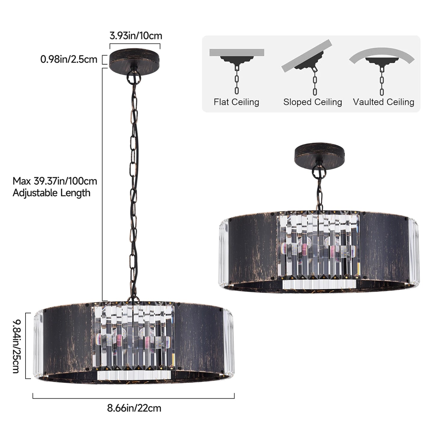 VETRULUS Luxury Crystal Pendant Light Ceiling Chandelier