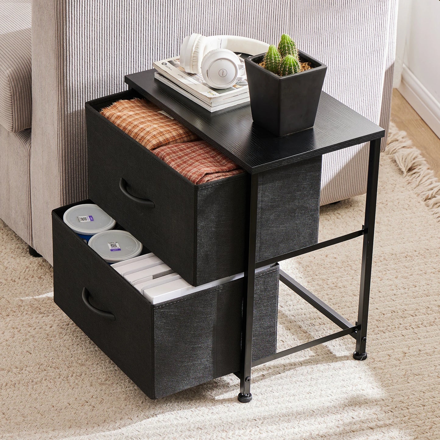JHK Nightstand Bedside Table With Storage Drawers And Shelf